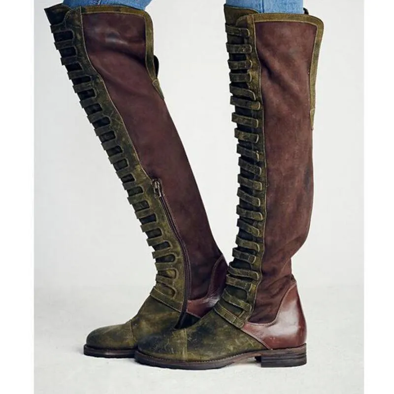 Women's over the knee boots with zipper low heel long boots