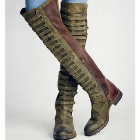 Women's over the knee boots with zipper low heel long boots